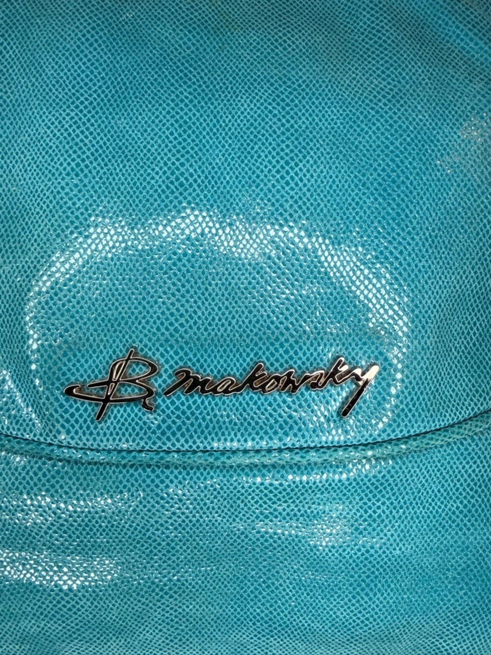 B Makowsky Blue Turquoise Silver Snake Embossed Soft Leather Large Handbag - Picture 2 of 15